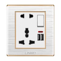 Uni White 5 Pin Universal Socket With Switch & 2 USB